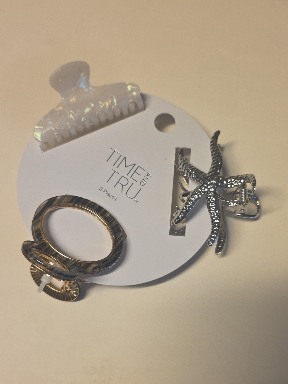 Time and Tru 3-Piece Hair Clip Set Pearl Silver & Tortoise NWT